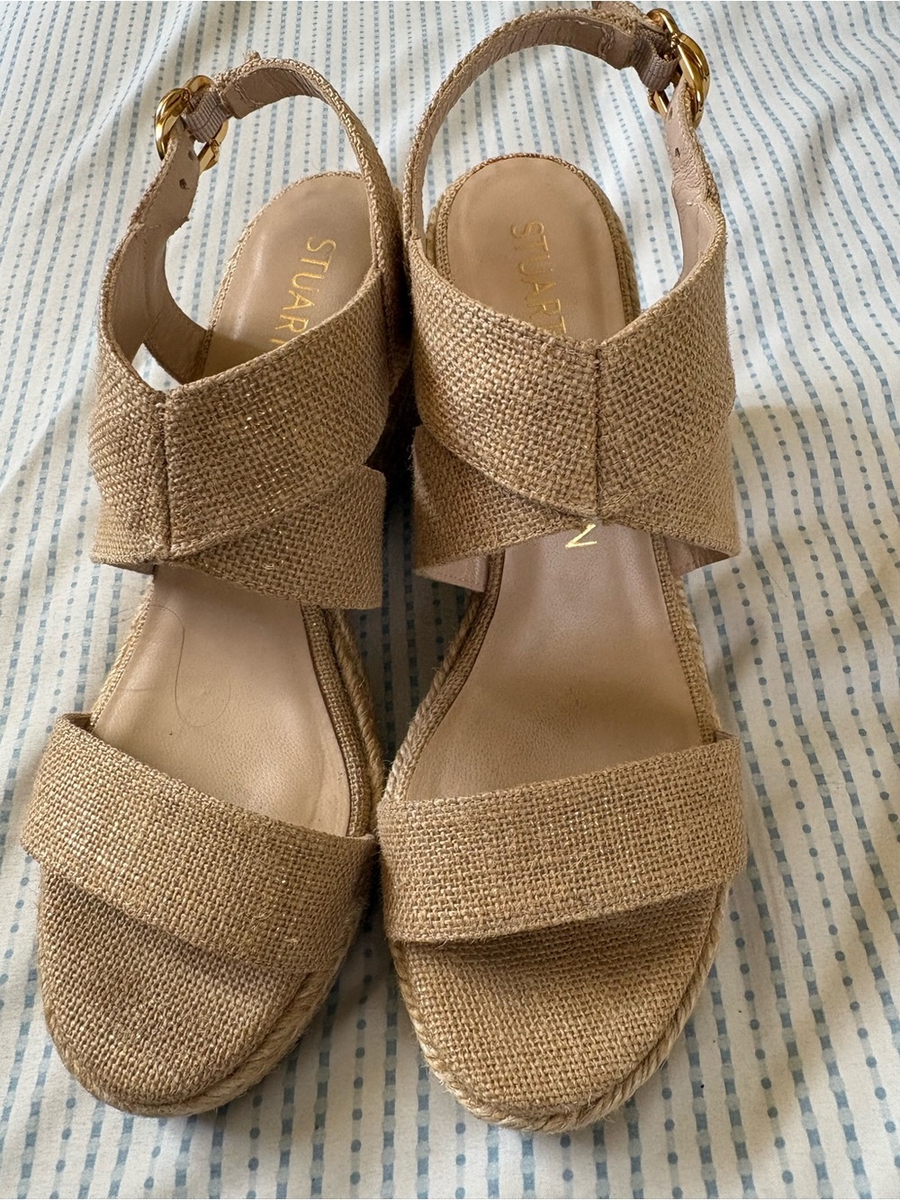 Stuart Weitzman Beige Woven Espadrille Sandals, size 8.5.